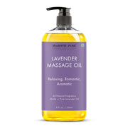 Majestic Pure Lavender Massage Oil bottle with pump for easy application and soothing aroma.