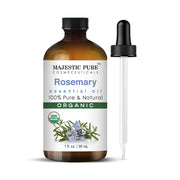 Majestic Pure Rosemary essential oil bottle in amber glass for premium aromatherapy.