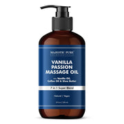 Majestic Pure Vanilla Massage Oil with pump facilitates easy, controlled application for massages.
