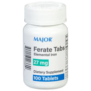 MAJOR Ferate Tabs bottle close-up, convenient daily iron support.