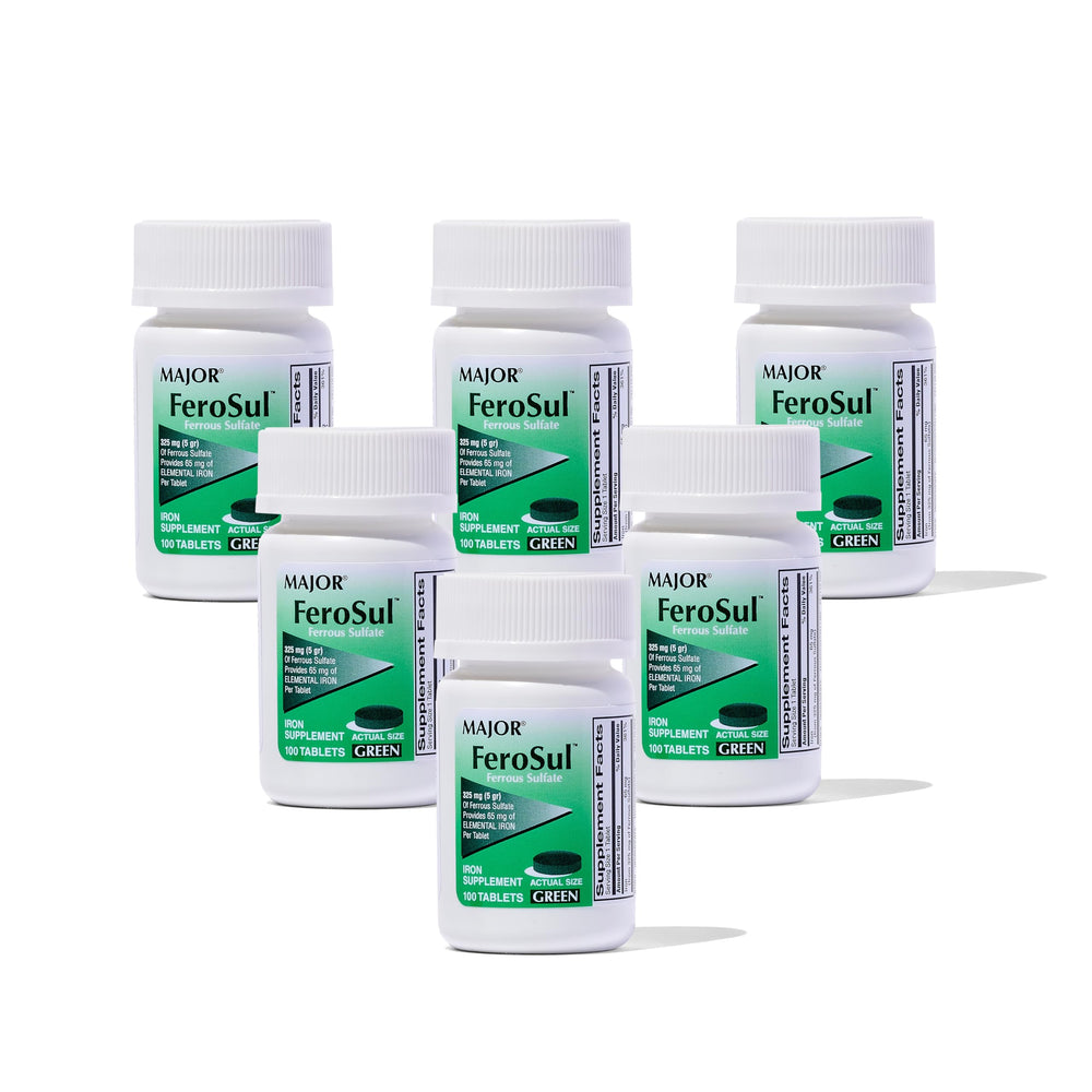 Major Ferosul bottle green front view for daily iron support.