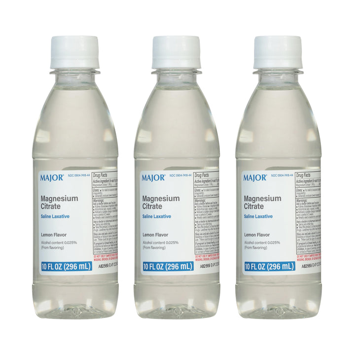 Major Magnesium Citrate bottle being poured for occasional constipation relief.