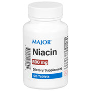 Major Niacin 500mg tablet front view, simple daily nutrition support.