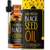 Maju Black Seed Oil bottle closeup shows purity and versatile use for skin support