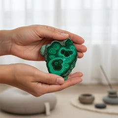 Malachite slab 2–4 inch size ideal for compact desk displays.