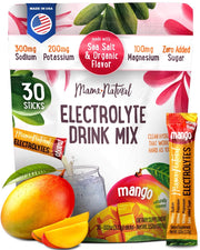 Mama Natural electrolytes sticks ready to mix for on-the-go hydration.