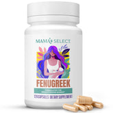 Mama's Select Fenugreek bottle label shows organic quality and lactation focus.