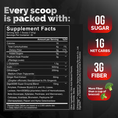 Mammoth Fiber watermelon scoop shows precise daily dosing for gut wellness.