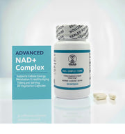 Mana NAD+ Complex bottle with capsules for daily energy support.