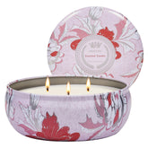 M&SENSE Strawberry Poundcake candle tin front view showing decorative pattern for chic ambience