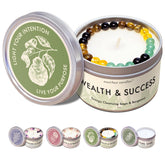 Manifest Candles Sage and Bergamot Money Candle with bracelet boosts prosperity rituals.