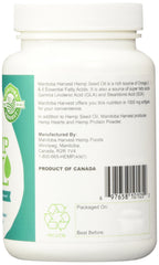 Close-up of Manitoba Harvest hemp oil softgels, balanced omega-3 and omega-6
