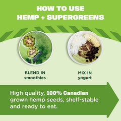 Manitoba Harvest Hemp+ Supergreens in mixer blends into creamy plant-based breakfasts.