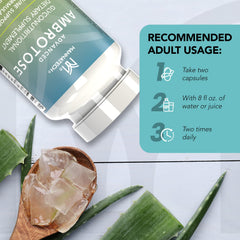 Mannatech Advanced Ambrotose 120 capsules packaging shows a compact bottle for on-the-go use.