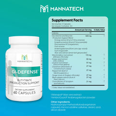 Mannatech Butyrate supplement label close-up highlighting blend features.