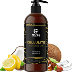 Maple Holistics anti cellulite oil bottle for targeted skin tightening