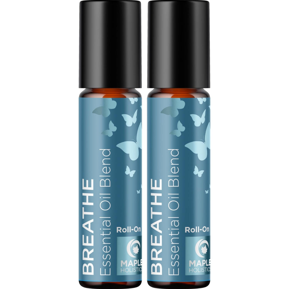 Maple Holistics Breathe roll-on bottle with refreshing eucalyptus and mint aroma for quick refresh