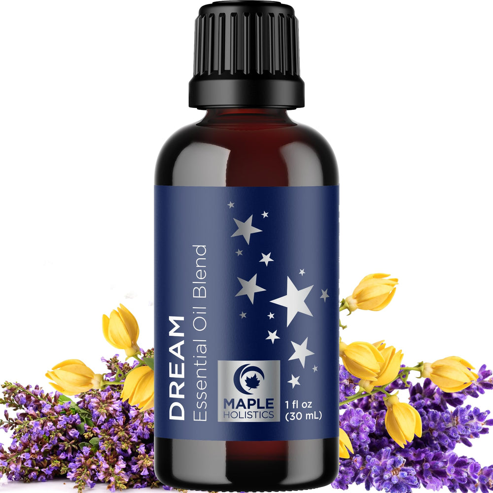 Maple Holistics Dream blend bottle pour for a calming bedtime ritual.