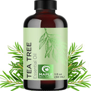 Maple Holistics Tea Tree Oil bottle for topical cleansing.