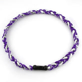 MapofBeauty tornado necklace front view, purple and white, adds daily balance and style.