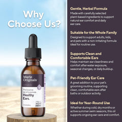 Dropper applying Marie Originals ear oil drops to the ear for minor discomfort.