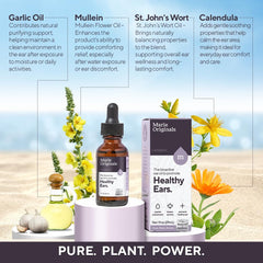 Marie Originals ear oil drops with calendula and mullein for soothing comfort.