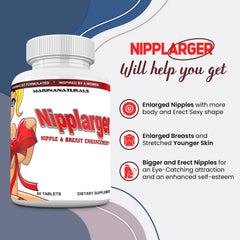 MARINANATURALS Nipplarger ingredients label emphasizes biotin and collagen support.