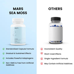 Mars by GHC Mars Sea Moss Caps capsule closeup: rich texture and natural color of sea botanicals.