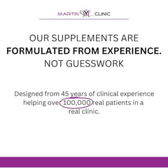 Martin Clinic Cortisol Stress Balance label closeup highlights usage and branding.