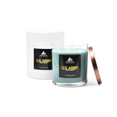 Maryland Candle Company Army 9oz label close-up highlights premium craftsmanship and bold fragrance.