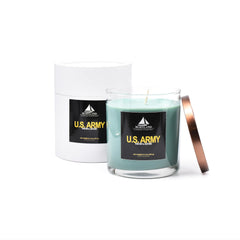 Maryland Candle Company Army 9oz label close-up highlights premium craftsmanship and bold fragrance.