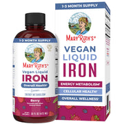 MaryRuth Organics Iron Liquid bottle highlights a vegan, sugar-free formula for all ages.