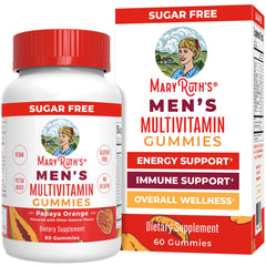 MaryRuth Organics men's multivitamin gummies papaya orange bottle supports daily energy and wellness.