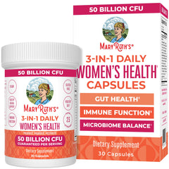 MaryRuth Organics 3-in-1 daily health bottle showing a vegan probiotic blend for gut support