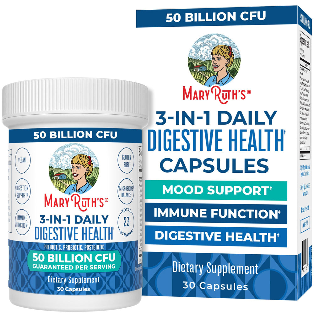 MaryRuth Organics 3 in 1 Probiotics bottle front for daily gut health