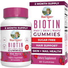 MaryRuth Organics Biotin Gummies bottle shown for daily hair and nails support.