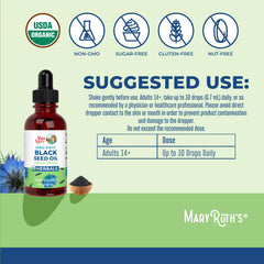MaryRuth Organics Black Seed Oil label close-up with USDA Organic certification.