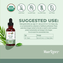 MaryRuth Organics Holy Basil label closeup emphasizing vegan and non GMO formulation