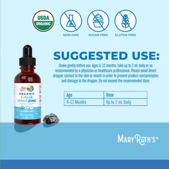 MaryRuth Organics zinc drops being added to baby food for easy intake.