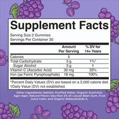 MaryRuth Organics Iron Gummies pour view highlights daily dose for iron and vitamin C