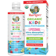 MaryRuth Organics Kids Multivitamin Liposomal bottle shows three flavors for daily nutrient support.