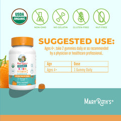 MaryRuth Organics Kids Vitamin C gummies orange-flavor closeup emphasizing tasty enjoyment for kids.