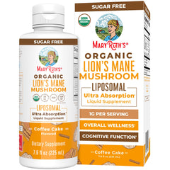 MaryRuth Organics Lions Mane bottle for daily vegan, organic supplementation.