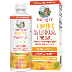 MaryRuth Organics Liposomal Turmeric & DHA bottle pouring for daily wellness support