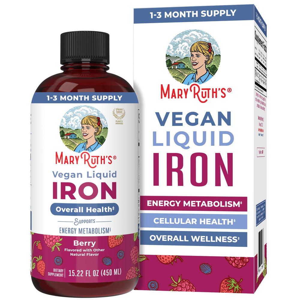 MaryRuth Organics liquid iron bottle pour showing easy daily dosing