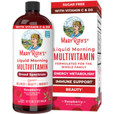 MaryRuth Organics liquid morning multivitamin bottle for daily use with raspberry flavor.