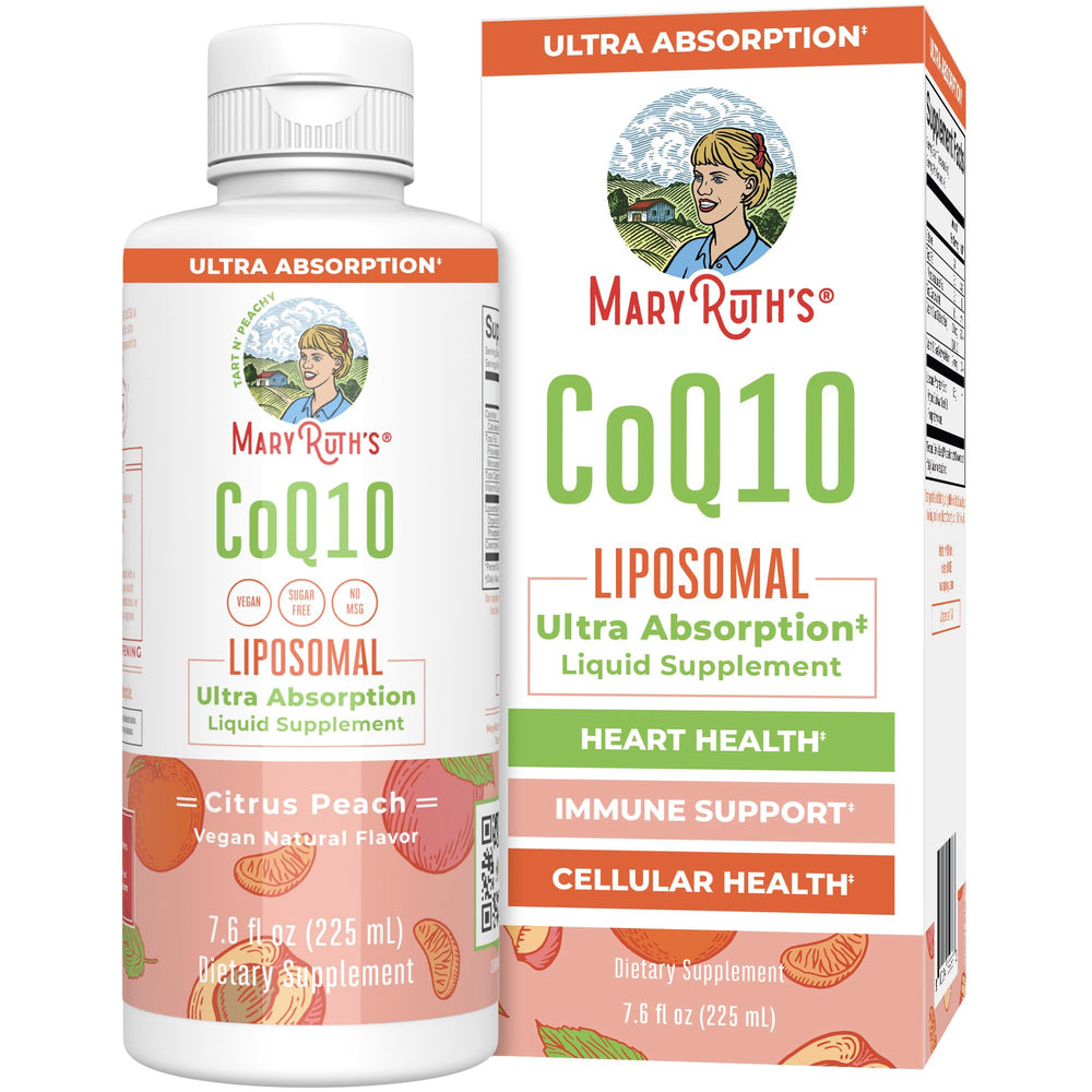MaryRuth Organics CoQ10 bottle front view highlighting liquid heart health potential