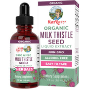 MaryRuth Organics Milk Thistle Drops bottle highlighting organic, alcohol-free formula for daily wellness