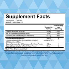 MaryRuth Organics Postnatal Probiotics bottle label showing ingredients and serving size.