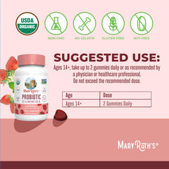 MaryRuth Organics probiotic gummies bottle on table suggests easy daily routine for gut health.